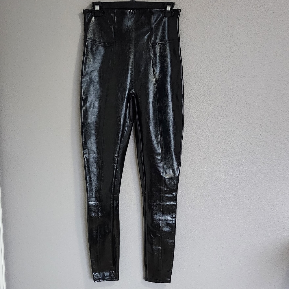 Spanx Women's Faux Patent Leather Black Leggings/ Check measure/ Label size was
